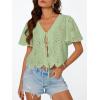 imageTrendy Queen Womens Summer Tops Cute Boho Blouses Beach Vacation Spring Outfits 2026 Tie Front Eyelet Embroidered ClothesLight Green