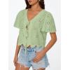 imageTrendy Queen Womens Summer Tops Cute Boho Blouses Beach Vacation Spring Outfits 2026 Tie Front Eyelet Embroidered ClothesLight Green