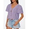 imageTrendy Queen Womens Summer Tops Cute Boho Blouses Beach Vacation Spring Outfits 2026 Tie Front Eyelet Embroidered ClothesLight Purple