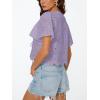 imageTrendy Queen Womens Summer Tops Cute Boho Blouses Beach Vacation Spring Outfits 2026 Tie Front Eyelet Embroidered ClothesLight Purple