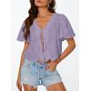 imageTrendy Queen Womens Summer Tops Cute Boho Blouses Beach Vacation Spring Outfits 2026 Tie Front Eyelet Embroidered ClothesLight Purple