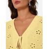 imageTrendy Queen Womens Summer Tops Cute Boho Blouses Beach Vacation Spring Outfits 2026 Tie Front Eyelet Embroidered ClothesLight Yellow