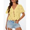 imageTrendy Queen Womens Summer Tops Cute Boho Blouses Beach Vacation Spring Outfits 2026 Tie Front Eyelet Embroidered ClothesLight Yellow