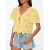 imageTrendy Queen Womens Summer Tops Cute Boho Blouses Beach Vacation Spring Outfits 2026 Tie Front Eyelet Embroidered ClothesLight Yellow