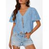 imageTrendy Queen Womens Summer Tops Cute Boho Blouses Beach Vacation Spring Outfits 2026 Tie Front Eyelet Embroidered ClothesLightblue