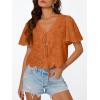 imageTrendy Queen Womens Summer Tops Cute Boho Blouses Beach Vacation Spring Outfits 2026 Tie Front Eyelet Embroidered ClothesOrange