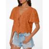 imageTrendy Queen Womens Summer Tops Cute Boho Blouses Beach Vacation Spring Outfits 2026 Tie Front Eyelet Embroidered ClothesOrange