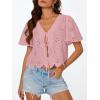 imageTrendy Queen Womens Summer Tops Cute Boho Blouses Beach Vacation Spring Outfits 2026 Tie Front Eyelet Embroidered ClothesPink