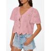imageTrendy Queen Womens Summer Tops Cute Boho Blouses Beach Vacation Spring Outfits 2026 Tie Front Eyelet Embroidered ClothesPink