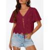 imageTrendy Queen Womens Summer Tops Cute Boho Blouses Beach Vacation Spring Outfits 2026 Tie Front Eyelet Embroidered ClothesWine
