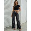 imageTrendy Queen Womens Wide Leg Jeans Stretchy High Waisted Straight Leg with Raw Hem Baggy Denim PantsBlack