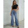 imageTrendy Queen Womens Wide Leg Jeans Stretchy High Waisted Straight Leg with Raw Hem Baggy Denim PantsBlue