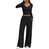 imageTrendy Queen Women 2 Piece Matching Lounge Sets Clothing Wide Leg Pants 2026 Y2K Sweatsuits Spring Travel Airport OutfitBlack