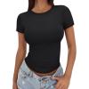 imageTrendy Queen Womens Basic T Shirts Summer Tops 2026 Crop Short Sleeve Slim Fit Tee Cute Gym Workout ClothesBlack