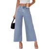 imageTrendy Queen Womens High Waisted Wide Leg Jeans Stretchy Barrel Baggy Denim Ankle Cropped Pants Raw HemLight Blue