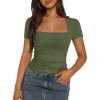 imageTrendy Queen Womens Square Neck Tops Short Sleeve Shirts Double Lined Workout Summer Clothes Casual Slim Fit TShirtsArmygreen