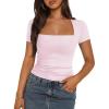 imageTrendy Queen Womens Square Neck Tops Short Sleeve Shirts Double Lined Workout Summer Clothes Casual Slim Fit TShirtsBabypink