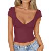 imageTrendy Queen Womens Summer VNeck Backless Cute Tops Going Out Sexy Slim TShirts Y2K Clothes Corset Spring Outfits 2026Wine Red