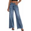 imageTrendy Queen Womens Wide Leg Jeans Stretchy High Waisted Straight Leg with Raw Hem Baggy Denim PantsBlue