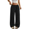 imageTrendy Queen Womens Wide Leg Sweatpants Baggy Drawstring Low Rise Lounge Pants 2026 Fall Joggers with PocketsBlack