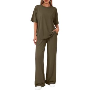 imageTrendy Queen Women 2 Piece Matching Summer Lounge Sets Clothing 2026 Short Sleeve Oversized Shirts amp Pants Travel OutfitArmy
