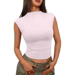 imageTrendy Queen Womens Going Out Basic Tank Tops Mock Neck Spring Clothes Sleeveless Cute Shirts Summer Y2K Sexy Outfits 2026Pink