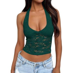 imageTrendy Queen Womens Going Out Tops Lace VNeck Sleeveless Double Lined Halter Y2K Sexy Crop Summer Fashion Tank Top 2026Green
