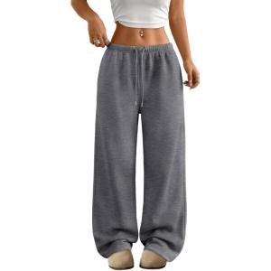 imageTrendy Queen Womens Wide Leg Sweatpants Baggy Drawstring Low Rise Lounge Pants 2026 Fall Joggers with PocketsBlackgrey