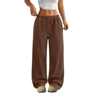 imageTrendy Queen Womens Wide Leg Sweatpants Baggy Drawstring Low Rise Lounge Pants 2026 Fall Joggers with PocketsBrown
