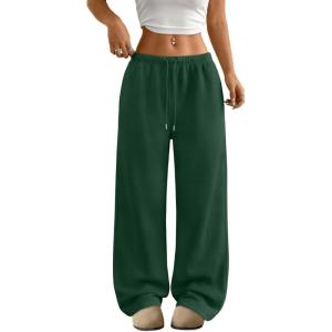imageTrendy Queen Womens Wide Leg Sweatpants Baggy Drawstring Low Rise Lounge Pants 2026 Fall Joggers with PocketsDarkgreen