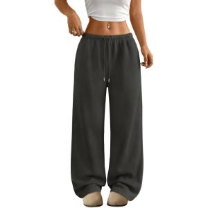 imageTrendy Queen Womens Wide Leg Sweatpants Baggy Drawstring Low Rise Lounge Pants 2026 Fall Joggers with PocketsDarkgrey
