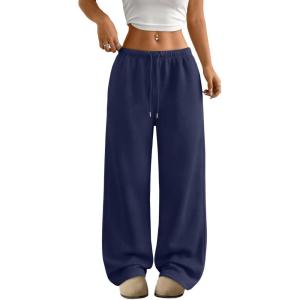 imageTrendy Queen Womens Wide Leg Sweatpants Baggy Drawstring Low Rise Lounge Pants 2026 Fall Joggers with PocketsNavyblue