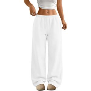 imageTrendy Queen Womens Wide Leg Sweatpants Baggy Drawstring Low Rise Lounge Pants 2026 Fall Joggers with PocketsWhite