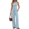 imageTrendy Queen Womens 2 Piece Summer Lounge Sets Butter Soft Tank Top amp High Waisted Wide Leg Pants with PocketsLight Blue