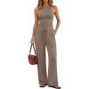 imageTrendy Queen Womens 2 Piece Summer Lounge Sets Butter Soft Tank Top amp High Waisted Wide Leg Pants with PocketsMocha
