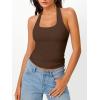 imageTrendy Queen Halter Tops for Women 2026 Summer Going Out Tops Backless Crop Sleeveless Workout Shirts Cute Y2k ClothesChocolate Brown