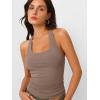 imageTrendy Queen Halter Tops for Women 2026 Summer Going Out Tops Backless Crop Sleeveless Workout Shirts Cute Y2k ClothesCoffeegrey