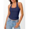 imageTrendy Queen Halter Tops for Women 2026 Summer Going Out Tops Backless Crop Sleeveless Workout Shirts Cute Y2k ClothesDark Blue