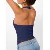 imageTrendy Queen Halter Tops for Women 2026 Summer Going Out Tops Backless Crop Sleeveless Workout Shirts Cute Y2k ClothesDark Blue