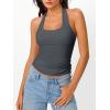 imageTrendy Queen Halter Tops for Women 2026 Summer Going Out Tops Backless Crop Sleeveless Workout Shirts Cute Y2k ClothesGreyblue