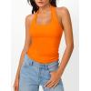 imageTrendy Queen Halter Tops for Women 2026 Summer Going Out Tops Backless Crop Sleeveless Workout Shirts Cute Y2k ClothesOrange