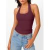 imageTrendy Queen Halter Tops for Women 2026 Summer Going Out Tops Backless Crop Sleeveless Workout Shirts Cute Y2k ClothesWine Red