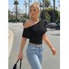 imageTrendy Queen Off the Shoulder Tops for Women 2026 Summer Short Sleeve Shirts Casual Cute Spring Clothes Y2k T ShirtsBlack