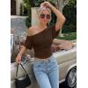 imageTrendy Queen Off the Shoulder Tops for Women 2026 Summer Short Sleeve Shirts Casual Cute Spring Clothes Y2k T ShirtsChocolate Brown