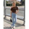 imageTrendy Queen Off the Shoulder Tops for Women 2026 Summer Short Sleeve Shirts Casual Cute Spring Clothes Y2k T ShirtsChocolate Brown