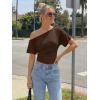 imageTrendy Queen Off the Shoulder Tops for Women 2026 Summer Short Sleeve Shirts Casual Cute Spring Clothes Y2k T ShirtsChocolate Brown