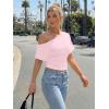 imageTrendy Queen Off the Shoulder Tops for Women 2026 Summer Short Sleeve Shirts Casual Cute Spring Clothes Y2k T ShirtsPink