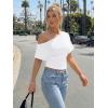 imageTrendy Queen Off the Shoulder Tops for Women 2026 Summer Short Sleeve Shirts Casual Cute Spring Clothes Y2k T ShirtsWhite