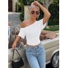 imageTrendy Queen Off the Shoulder Tops for Women 2026 Summer Short Sleeve Shirts Casual Cute Spring Clothes Y2k T ShirtsWhite