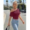 imageTrendy Queen Off the Shoulder Tops for Women 2026 Summer Short Sleeve Shirts Casual Cute Spring Clothes Y2k T ShirtsWine Red